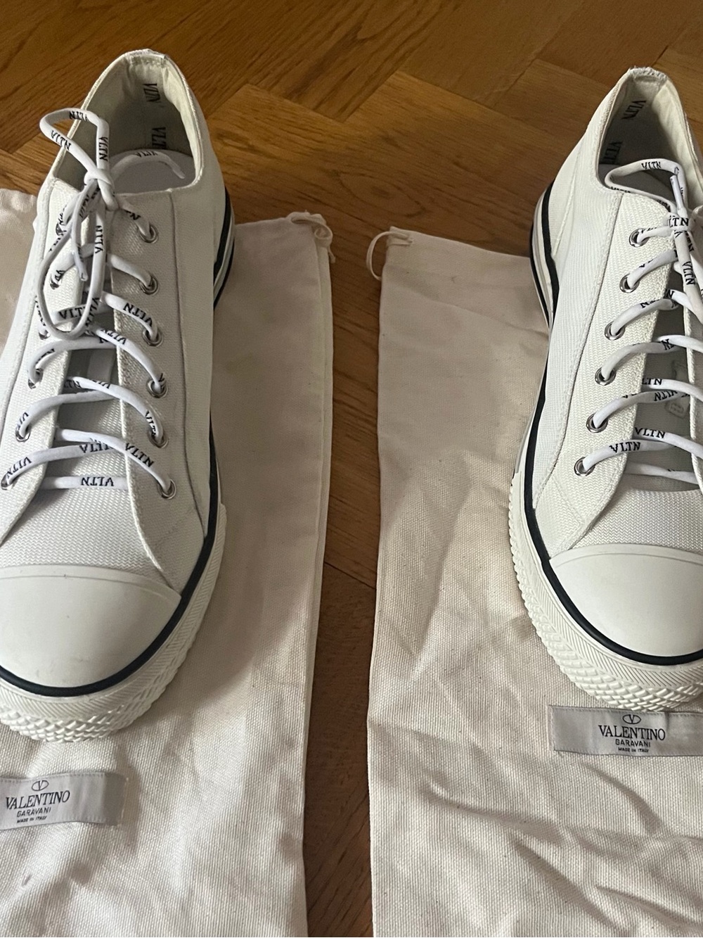 Valentino White Canvas Low-Top Sneakers with Black Trim